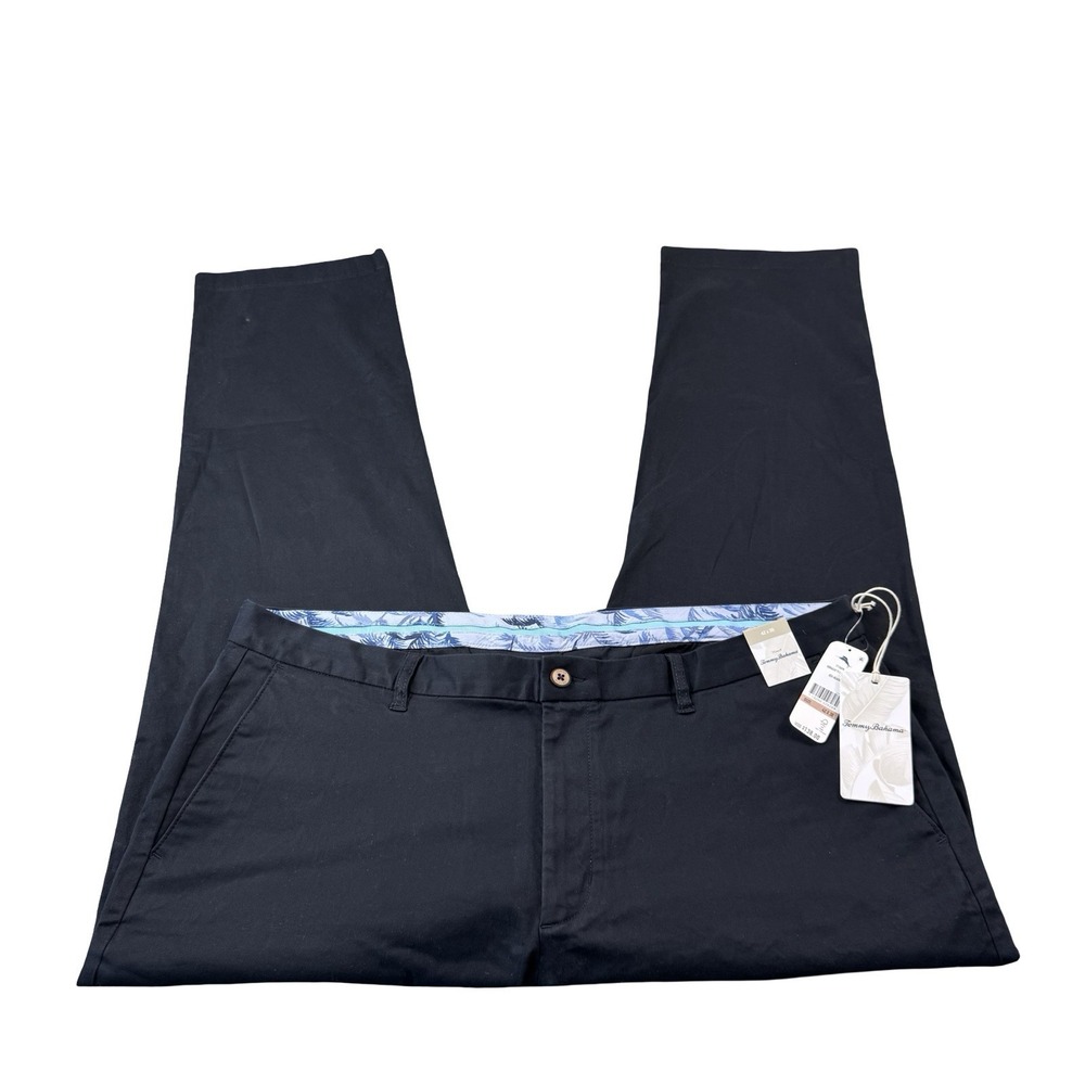 Tommy Bahama Boracay Flat Front Mens Chino Pants Black Stretch 42X30 T115496
